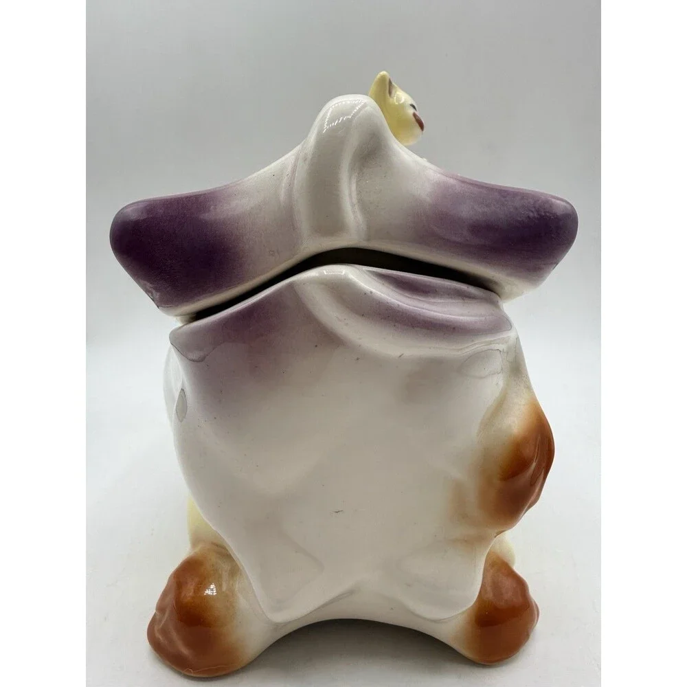 RARE McCoy W10 Cow Cookie Jar Cat On Back in PURPLE : Reissued By JD 1992